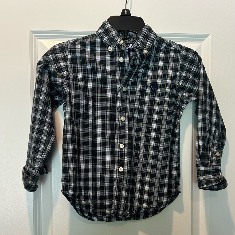 Chaps Kids Navy and White Checkered Button Down Shirt